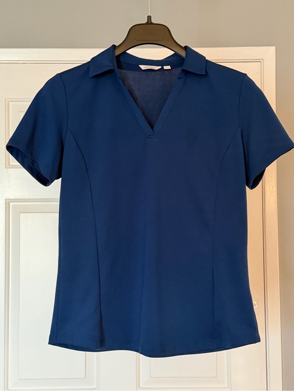 Lady Hagen Deep Blue V-Neck Collared Short Sleeve Top